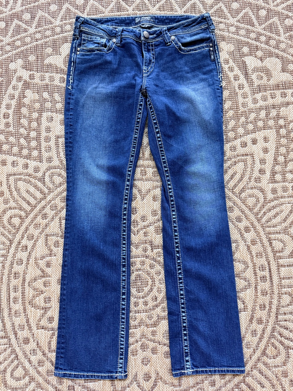 Silver Jeans Aiko Baby Bootcut Y2K 33X33 (34x32) Med Wash Embroidered Low Rise